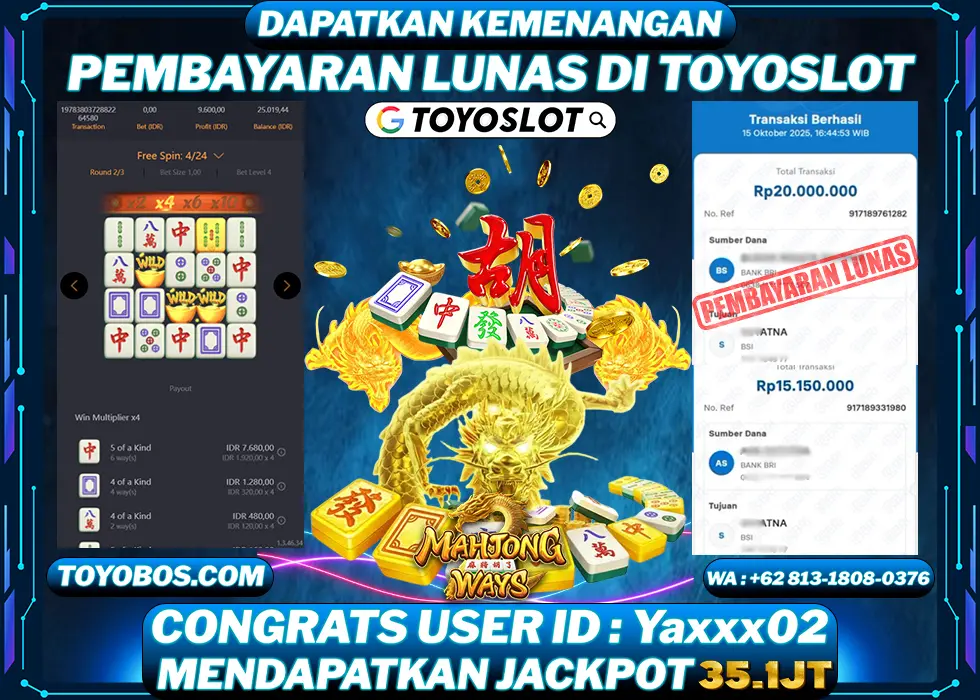 TOYOSLOT - BUKTI KEMENANGAN Mahjong Ways Rp35,150,000,- LUNAS